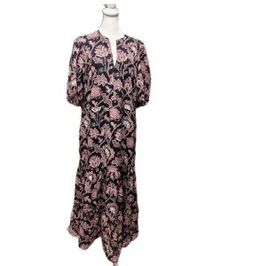 Jude Connally Black Pink Paisley Ruffle Hem  Dress Size L